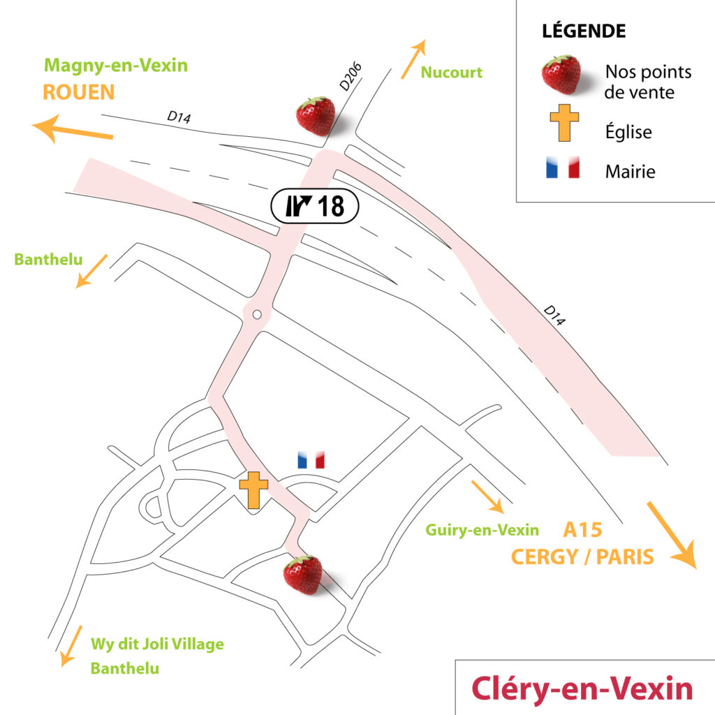 Plan Cléry-en-Vexin - Points de vente Fraises de Cléry